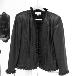 St. John black leather ruffle jacket